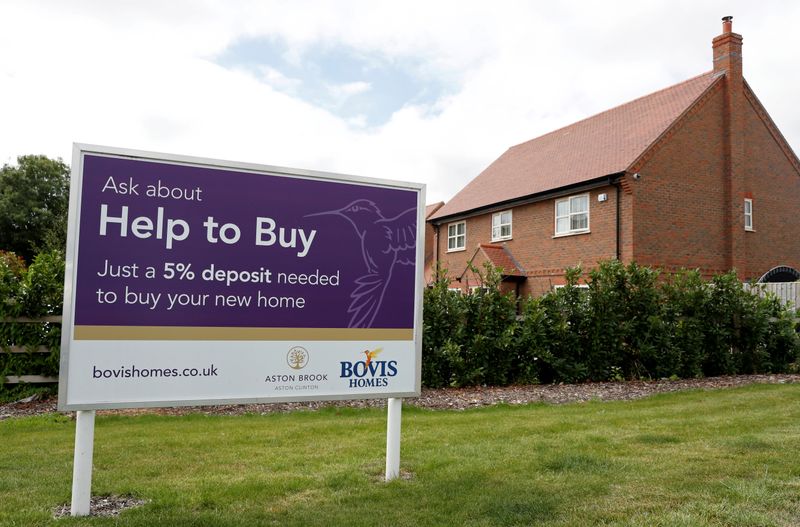&copy; Reuters. FILE PHOTO: A "help to buy" sign is pictured next to new houses in Aylesbury, Britain August 6, 2020. REUTERS/Matthew Childs/File Photo