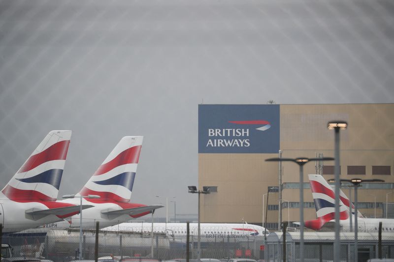 &copy; Reuters. FILE PHOTO: Parked British Airways planes are seen at Heathrow Airport in London, Britain March 19, 2020. REUTERS/Hannah McKay