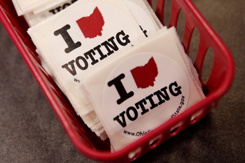 &copy; Reuters. FILE PHOTO: Voting stickers are seen at the Franklin County Board of Elections in Columbus, Ohio U.S., October 28, 2016. REUTERS/Shannon Stapleton/File Photo