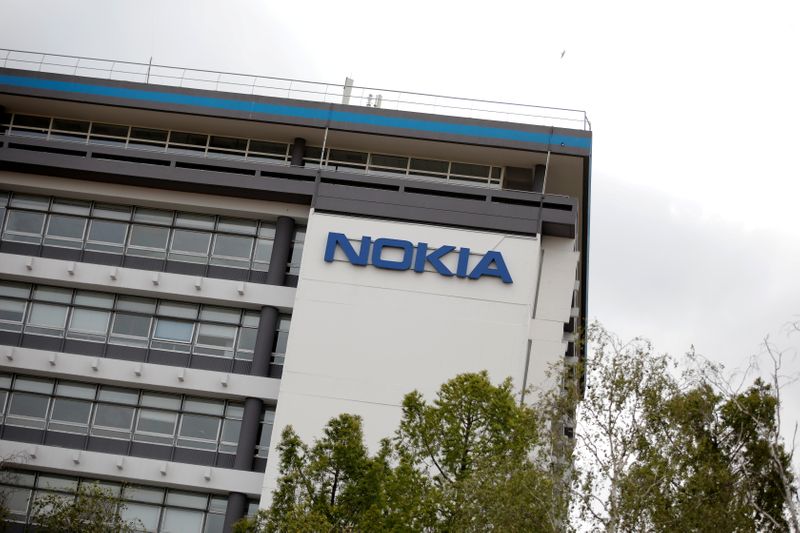 &copy; Reuters. FILE PHOTO: The logo of Nokia is seen at the Nokia Paris-Saclay campus in Nozay, near Paris, France, June 30, 2020. REUTERS/Benoit Tessier/File Photo