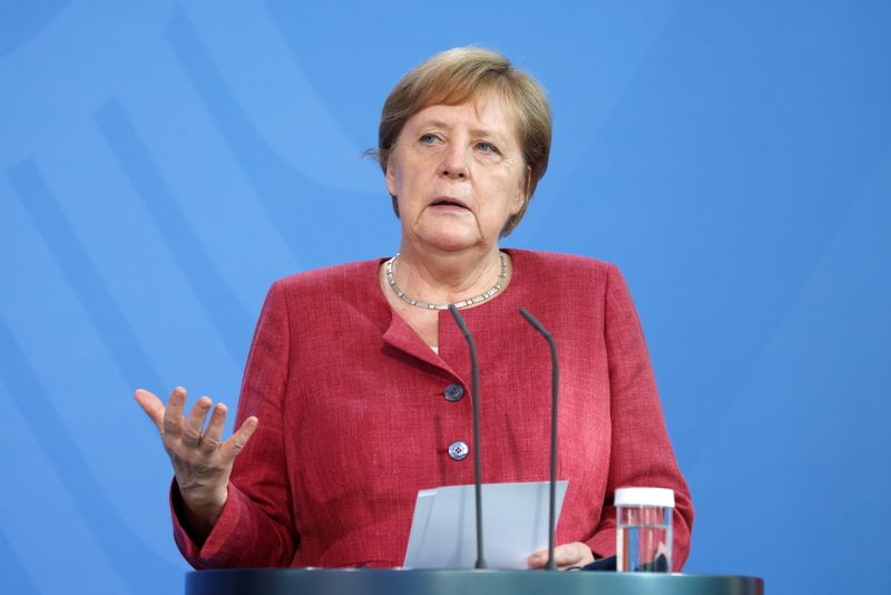 &copy; Reuters. German Chancellor Angela Merkel speaks during a news conference at the chancellery in Berlin, Germany, June 21, 2021.  Odd Andersen/Pool via REUTERS/Files