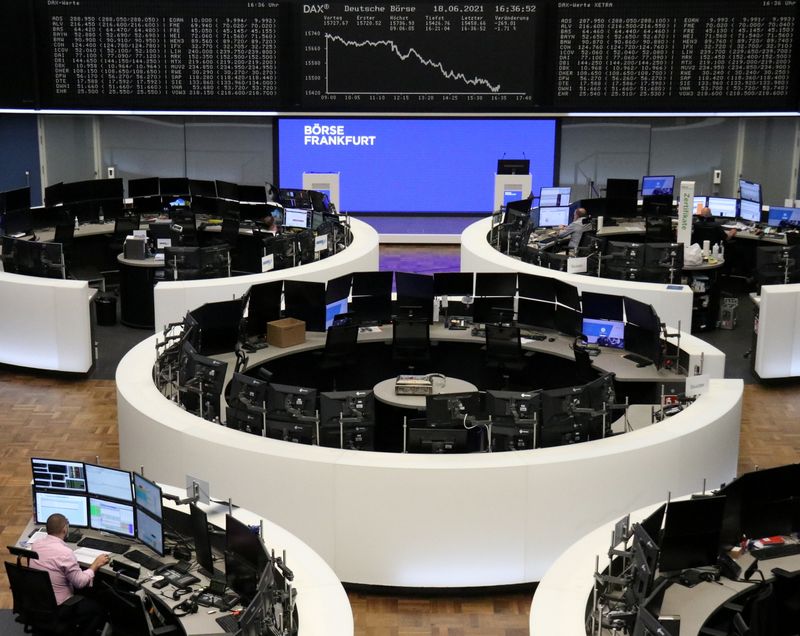 &copy; Reuters. The German share price index DAX graph is pictured at the stock exchange in Frankfurt, Germany, June 18, 2021. REUTERS/Staff