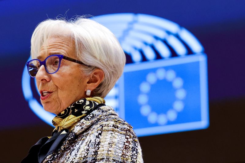 &copy; Reuters. FILE PHOTO: European Central Bank President Christine Lagarde at the European Parliament in Brussels, Belgium February 8, 2021. Olivier Matthys/Pool via REUTERS/File Photo