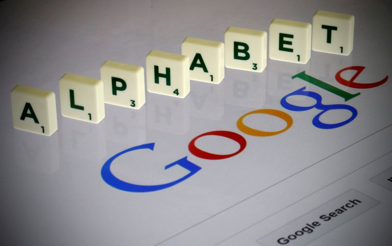 &copy; Reuters. FILE PHOTO: Letters spell the word "Alphabet" as they are seen on a computer screen with a Google search page in this photo illustration taken in Paris, France, August 11, 2015. REUTERS/Pascal Rossignol//File Photo