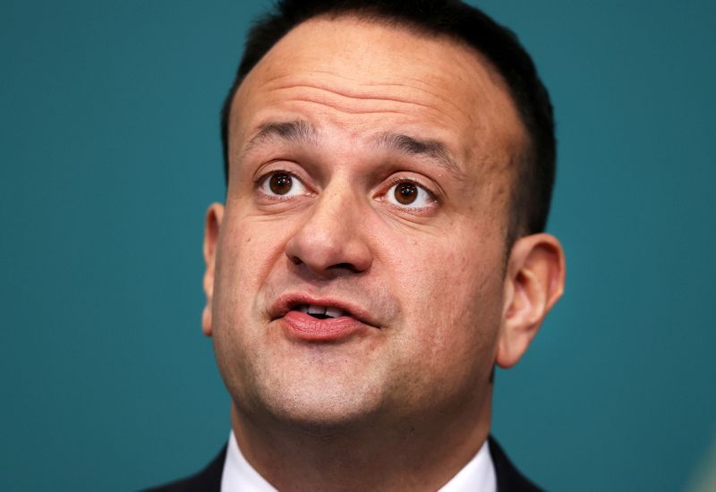 &copy; Reuters. FILE PHOTO: Ireland's Prime Minister Taoiseach Leo Varadkar speaks during a news conference on the ongoing situation with the coronavirus disease (COVID-19) at Government Buildings in Dublin, Ireland March 24, 2020.  Steve Humphreys/Pool via REUTERS