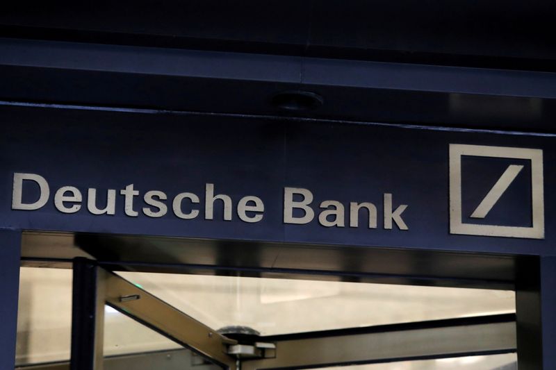 &copy; Reuters. FILE PHOTO: Signage is seen on the lobby of the U.S. headquarters of Deutsche Bank in New York City, U.S., July 8, 2019. REUTERS/Andrew Kelly