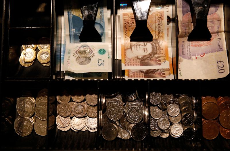 &copy; Reuters. Pound Sterling notes and change are seen inside a cash resgister in a coffee shop in Manchester, Britain, Septem,ber 21, 2018. REUTERS/Phil Noble/Files