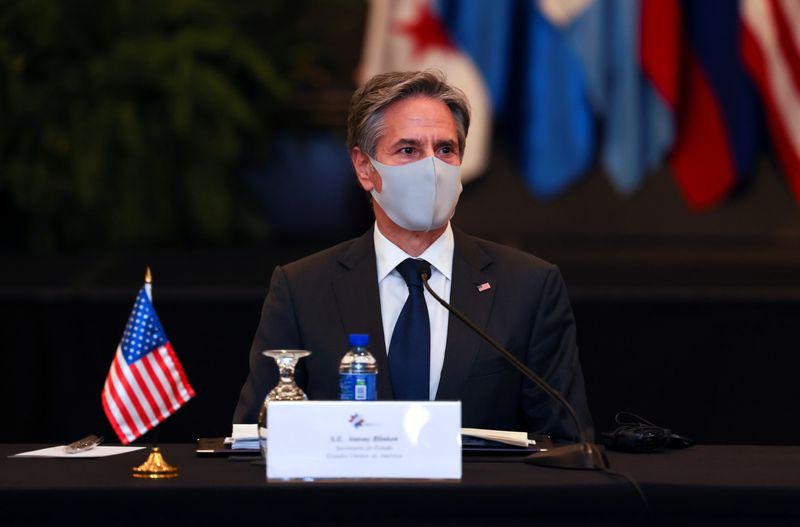 &copy; Reuters. وزير الخارجية الأمريكية أنتوني بلينكن في سان خوزيه بكوستاريكا في الأول من يونيو حزيران 2021. صورة حصلت عليها رويترز من ممثل عن وكالات الأنباء.