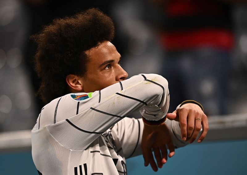 &copy; Reuters. ليروي ساني لاعب منتخب ألمانيا  خلال المباراة ضد فرنسا يوم 15 يونيو حزيران 2021 - رويترز 