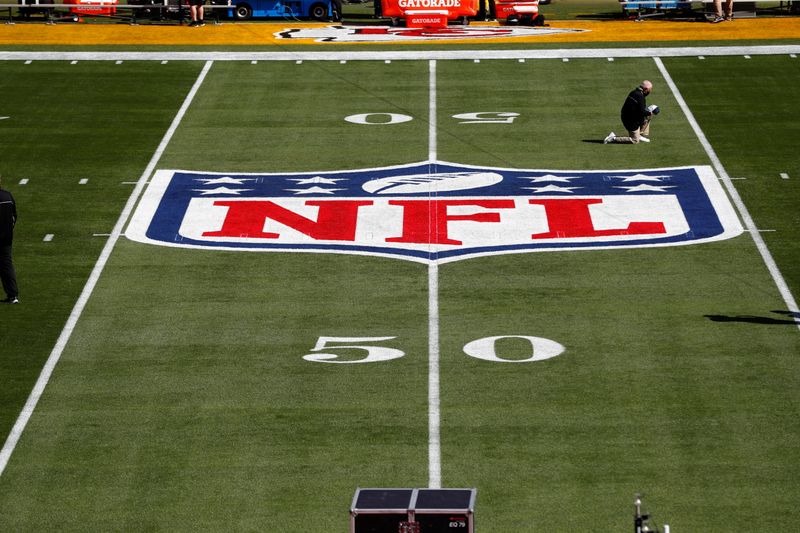 &copy; Reuters. FILE PHOTO: Feb 7, 2020; Tampa, FL, USA;  General view of the NFL Shield logo on the field before Super Bowl LV between the Tampa Bay Buccaneers and the Kansas City Chiefs at Raymond James Stadium.  Mandatory Credit: Kim Klement-USA TODAY Sports/File Phot