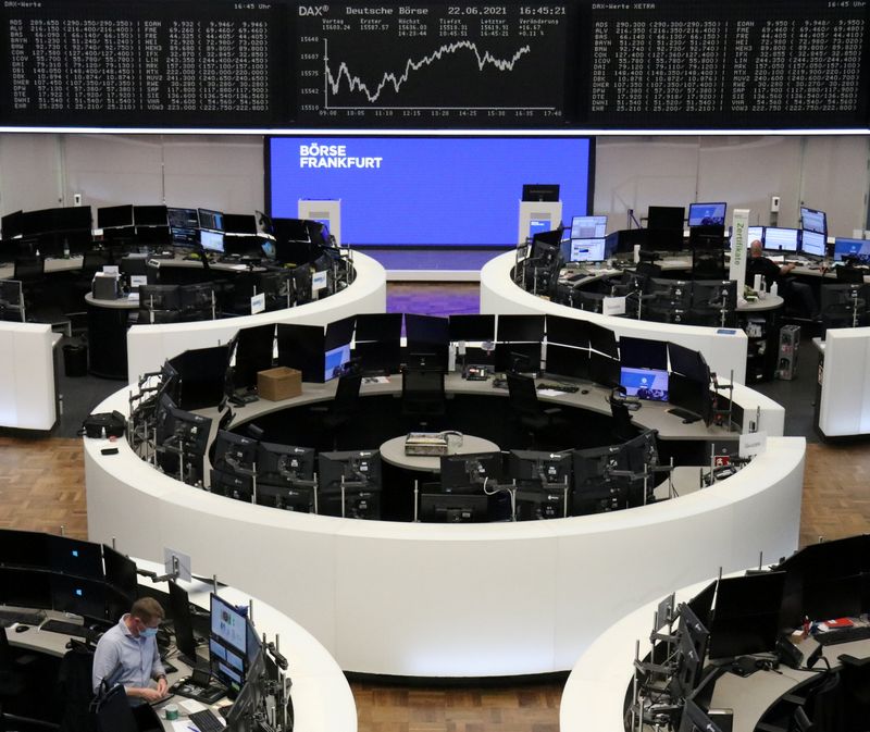 &copy; Reuters. FILE PHOTO: The German share price index DAX graph is pictured at the stock exchange in Frankfurt, Germany, June 22, 2021. REUTERS/Staff