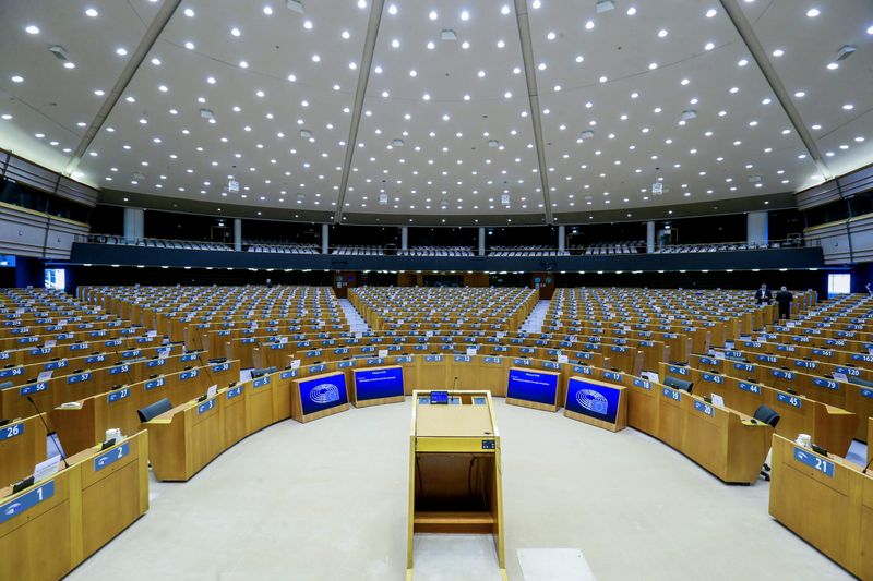 &copy; Reuters. FILE PHOTO: A view of the hemicycle ahead of a plenary session of the European Parliament in Brussels, Belgium March 24, 2021. Stephanie Lecocq/Pool via REUTERS/File Photo