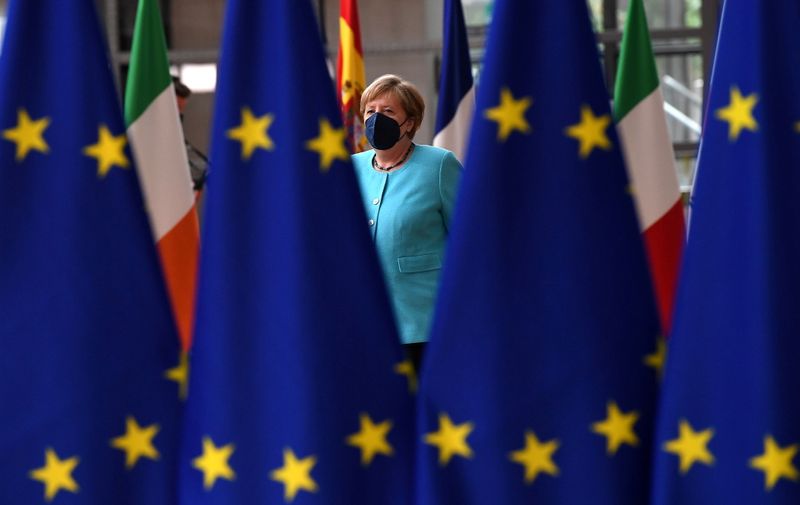 &copy; Reuters. FILE PHOTO: Germany's Chancellor Angela Merkel arrives on the first day of the European Union summit at The European Council Building in Brussels, Belgium June 24, 2021. John Thys/Pool via REUTERS/File Photo