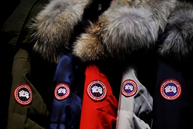 © Reuters. FILE PHOTO: Jackets hang in the showroom of the Canada Goose factory in Toronto, Ontario, Canada, February 23, 2018.   REUTERS/Mark Blinch/File Photo