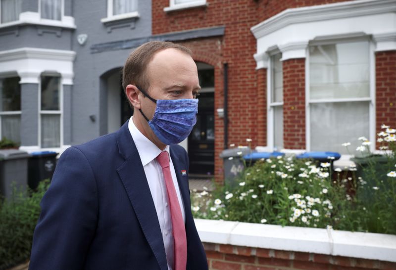&copy; Reuters. FILE PHOTO: Britain's Health Secretary Matt Hancock leaves his house, in London, Britain June 17, 2021. REUTERS/Henry Nicholls