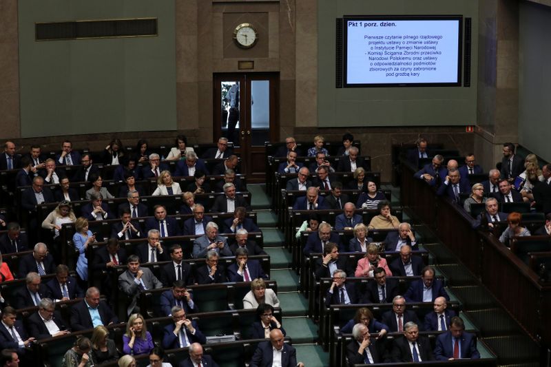 &copy; Reuters. Poland's members of lower house of parliament during debate about Holocaust bill in Warsaw, June 27, 2018. Agencja Gazeta/Slawomir Kaminski via REUTERS 