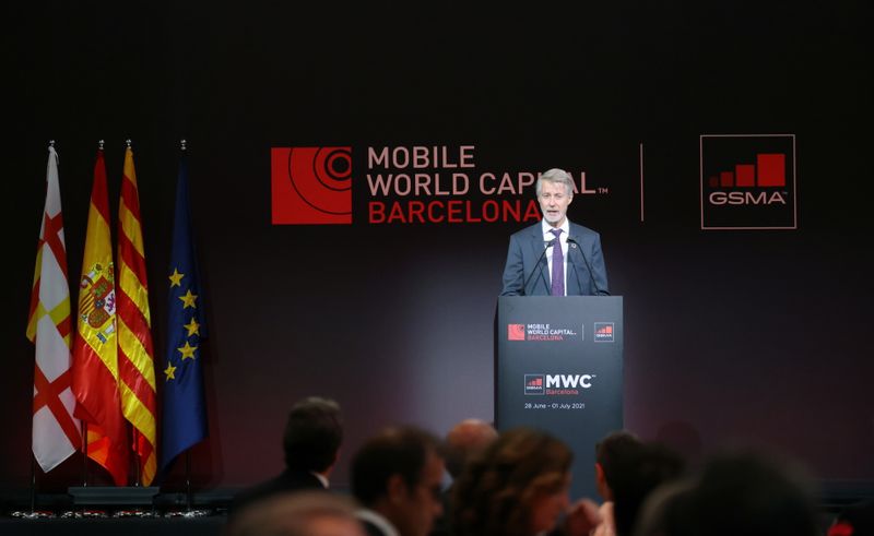 &copy; Reuters. Director General of the GSMA Mats Granryd speaks during the Mobile World Congress inaugural dinner, in Barcelona, Spain June 27, 2021. REUTERS/Nacho Doce