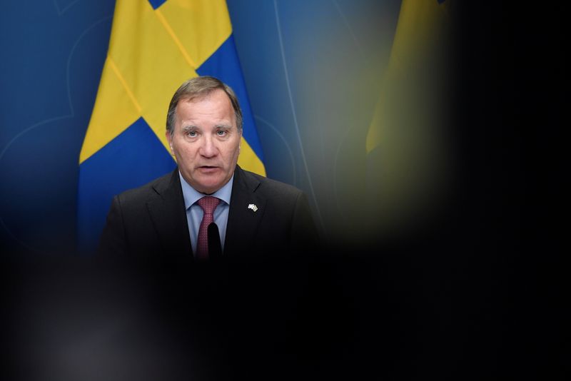 &copy; Reuters.  ６月２８日、スウェーデンのロベーン首相（写真）は辞任を発表し、議会議長に後任首相の選任を託した。ストックホルムえ撮影（２０２１年　ロイター/TT News Agency/Stina Stjernkvist）
