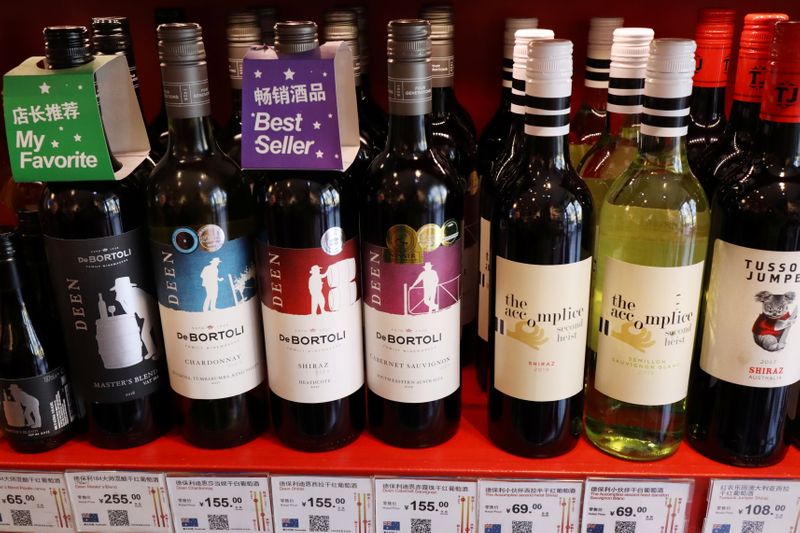 &copy; Reuters. FILE PHOTO: Bottles of Australian wine are seen at a store selling imported wine in Beijing, China November 27, 2020. REUTERS/Florence Lo