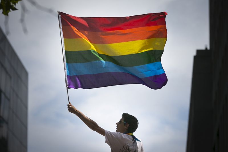 &copy; Reuters. FILE PHOTO: A man waves a rainbow flag while observing a gay pride parade in San Francisco, California June 28, 2015. REUTERS/Elijah Nouvelage