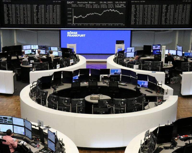 &copy; Reuters. The German share price index DAX graph is pictured at the stock exchange in Frankfurt, Germany, June 29, 2021.    REUTERS/Staff