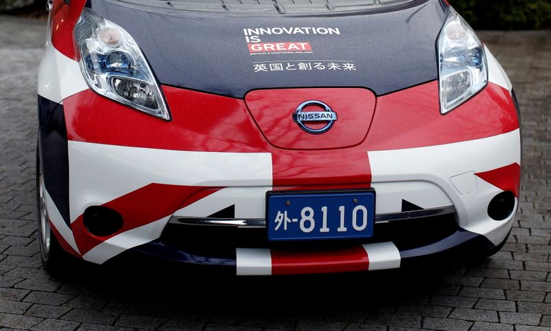 &copy; Reuters. FILE PHOTO: Union Jack painted Nissan Leaf electric vehicle is displayed at the British Embassy in Tokyo, Japan December 13, 2018. REUTERS/Issei Kato/File Photo