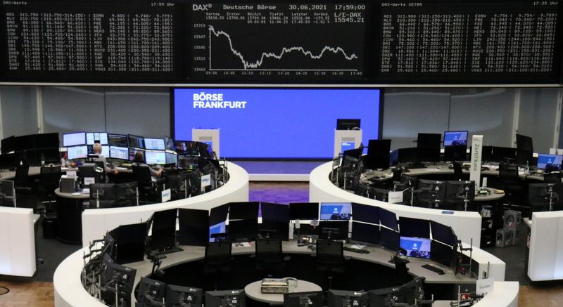 &copy; Reuters. The German share price index DAX graph is pictured at the stock exchange in Frankfurt, Germany, June 30, 2021.    REUTERS/Staff