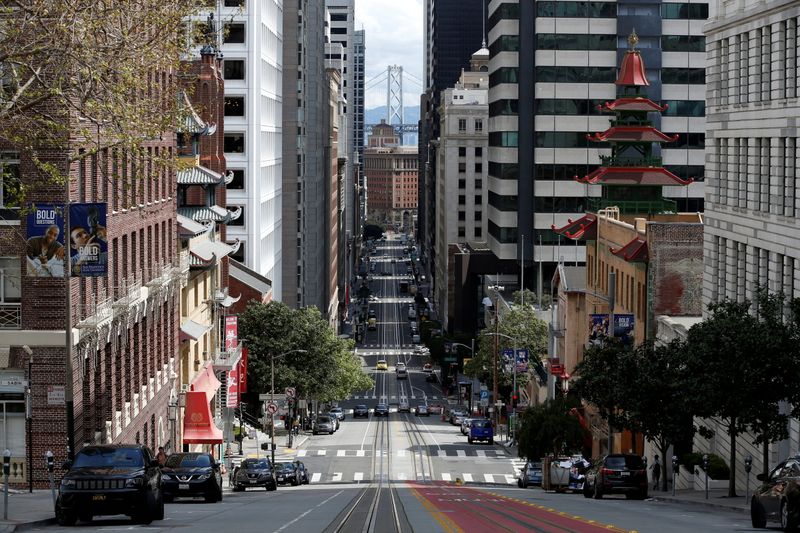 &copy; Reuters. FILE PHOTO: Downtown San Francisco is seen from California Street during Day One of the citywide shelter in place order amid the outbreak of coronavirus disease (COVID-19), in San Francisco, California, U.S. March 17, 2020. REUTERS/Stephen Lam