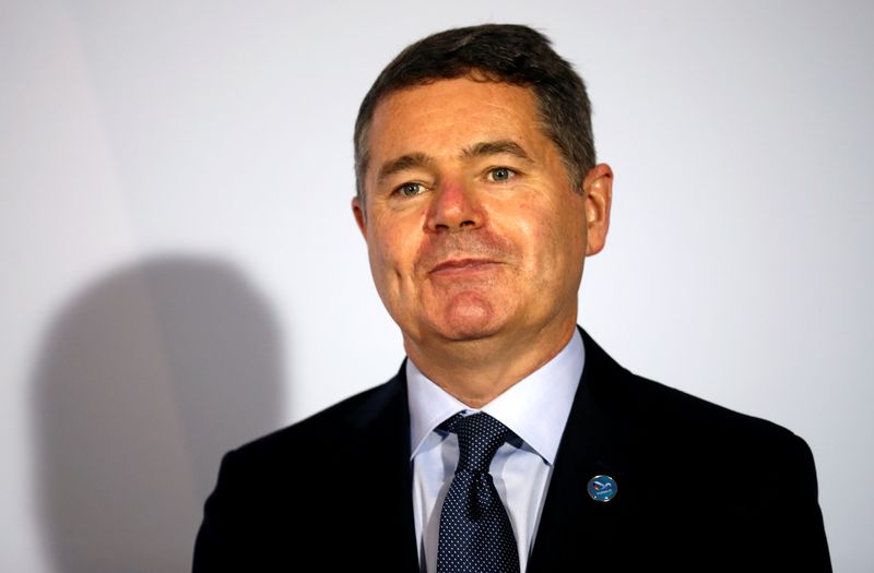 &copy; Reuters. FILE PHOTO: Eurogroup President Paschal Donohoe is welcomed by German Finance Minister Olaf Scholz (not pictured) at the Informal Meeting of Ministers for Economics and Financial Affairs in Berlin, Germany, September 11, 2020. REUTERS/Hannibal Hanschke/Po