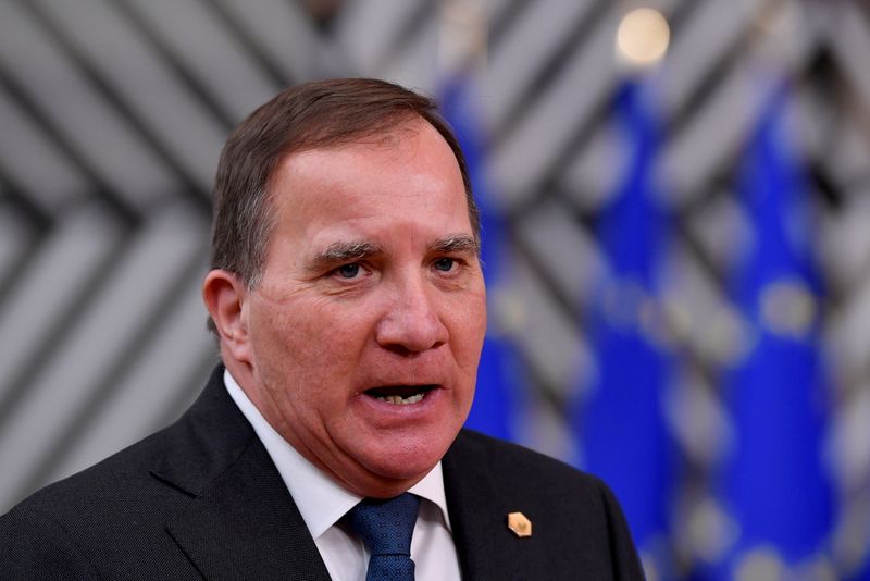 &copy; Reuters. FILE PHOTO: Sweden's Prime Minister Stefan Lofven speaks as he arrives to attend a face-to-face EU summit amid the coronavirus disease (COVID-19) lockdown in Brussels, Belgium December 10, 2020. John Thys/Pool via REUTERS/File Photo