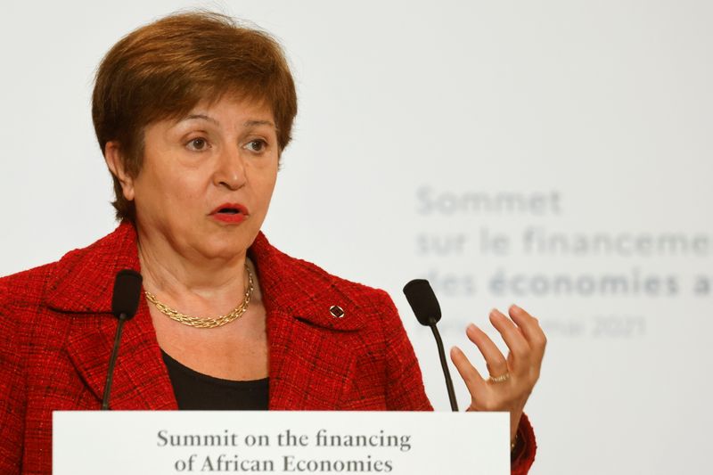 &copy; Reuters. كريستالينا جورجيفا المديرة التنفيذية لصندوق النقد الدولي خلال مؤتمر صحفي في نهاية قمة تمويل الاقتصادات الافريقية بباريس يوم 18 مايو ايار 2021