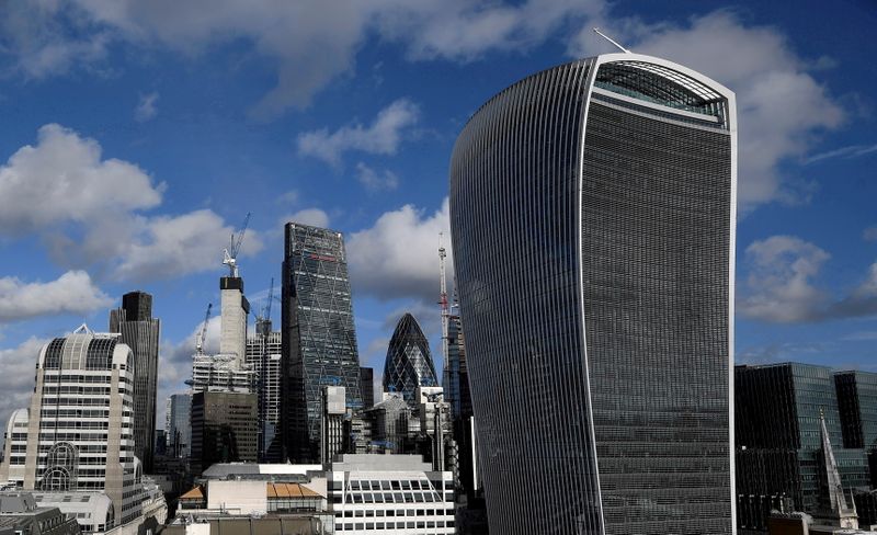 &copy; Reuters. FILE PHOTO: The City of London financial district is seen with office skyscrapers commonly known as 'Cheesegrater', 'Gherkin' and 'Walkie Talkie' seen in London, Britain, January 25, 2018. Picture taken January 25, 2018.  REUTERS/Toby Melville/File Photo