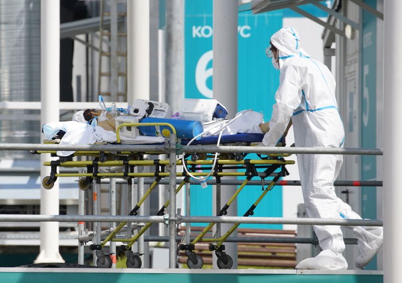 &copy; Reuters. A medical specialist wearing protective gear transports a person on a stretcher at a hospital for patients infected with the coronavirus disease (COVID-19) on the outskirts of Moscow, Russia July 2, 2021. REUTERS/Tatyana Makeyeva