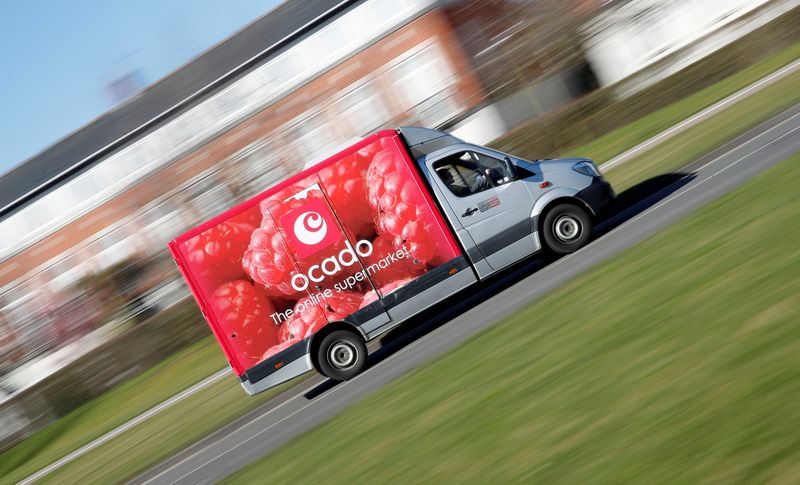 &copy; Reuters. FILE PHOTO: An Ocado delivery van is seen driving in Hatfield, Britain February 26, 2021. Picture taken February 26, 2021. REUTERS/Matthew Childs/File Photo
