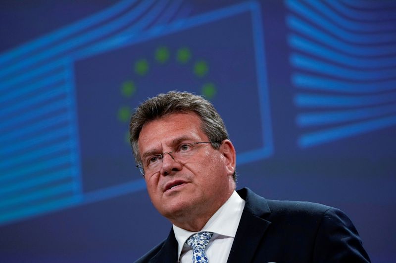 &copy; Reuters. FILE PHOTO: European Commissioner for Inter-institutional Relations and Foresight Maros Sefcovic speaks during a news conference on Brexit at the EU headquarters in Brussels, Belgium, June 30, 2021. Francisco Seco/Pool via REUTERS