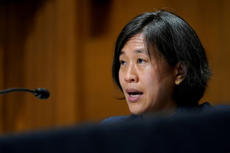 &copy; Reuters. FILE PHOTO: U.S. Trade Representative Katherine Tai testifies before the Senate Finance Committee on Capitol Hill in Washington, U.S., May 12, 2021.  Susan Walsh/Pool via REUTERS/File Photo