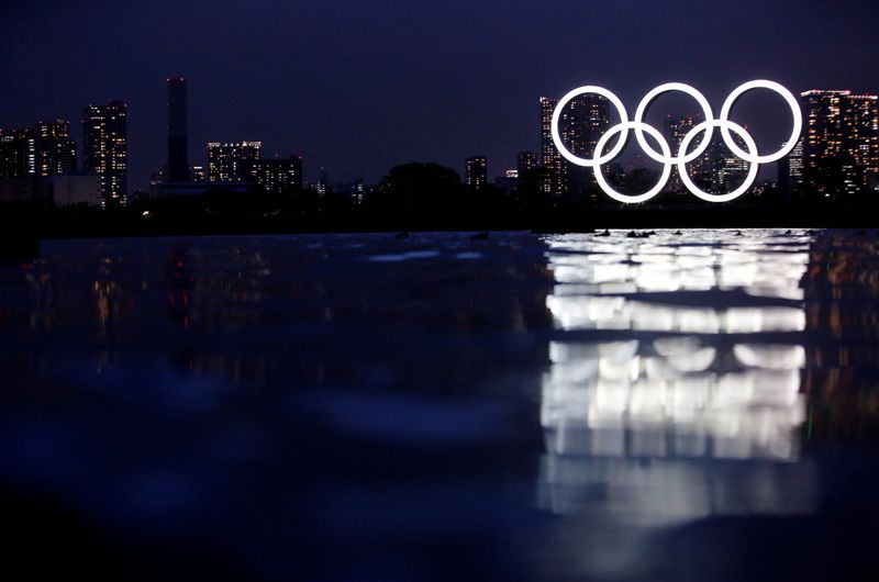&copy; Reuters. An Olympic rings monument is pictured in the waterfront area at Odaiba Marine Park in Tokyo, Japan, April 2, 2021. Picture taken April 2, 2021.  REUTERS/Kim Kyung-Hoon     TPX IMAGES OF THE DAY