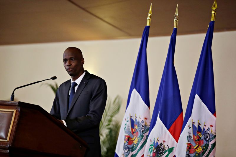 &copy; Reuters. Haiti's President Jovenel Moise speaks during the investiture ceremony of the independent advisory committee for the drafting of the new constitution at the National Palace in Port-au-Prince, Haiti October 30, 2020. REUTERS/Andres Martinez Casares