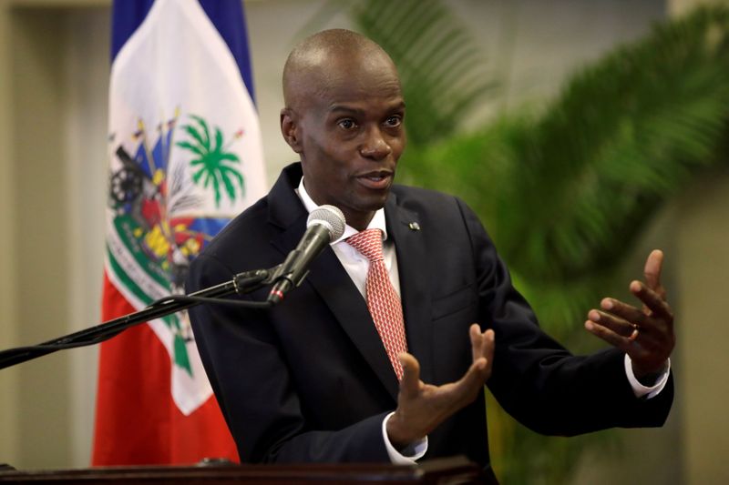 &copy; Reuters. FILE PHOTO: Haiti's President Jovenel Moise speaks during a news conference to provide information about the measures concerning coronavirus, at the National Palace in Port-au-Prince, Haiti March 2, 2020. REUTERS/Andres Martinez Casares/