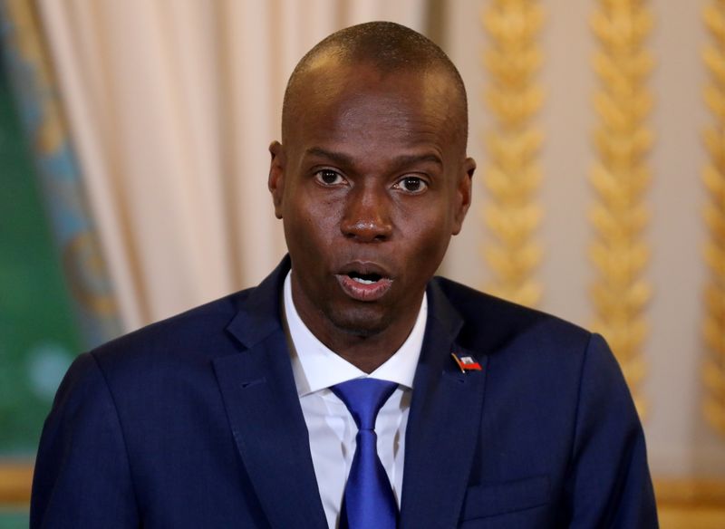 &copy; Reuters. FILE PHOTO: Haitian President Moise Jovenel speaks during a press conference at the Elysee Palace in Paris, France, December 11, 2017.  REUTERS/Ludovic Marin/Pool/File Photo