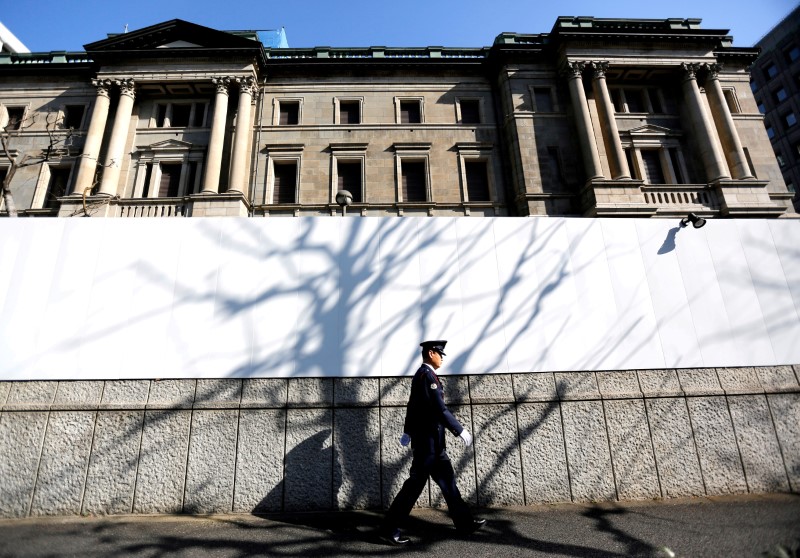 &copy; Reuters. FILE PHOTO: FILE PHOTO: A security guard walks past in front of the Bank of Japan headquarters in Tokyo, Japan January 23, 2019. REUTERS/Issei Kato/File Photo/File Photo