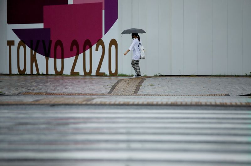 &copy; Reuters. An advertising for the Tokyo 2020 Olympic Games is seen at Aomi Urban Sports Park, ahead of the opening ceremony of the 2020 Tokyo Olympic Games that have been postponed to 2021 due to the coronavirus disease (COVID-19) outbreak, in Tokyo, Japan July 8, 2