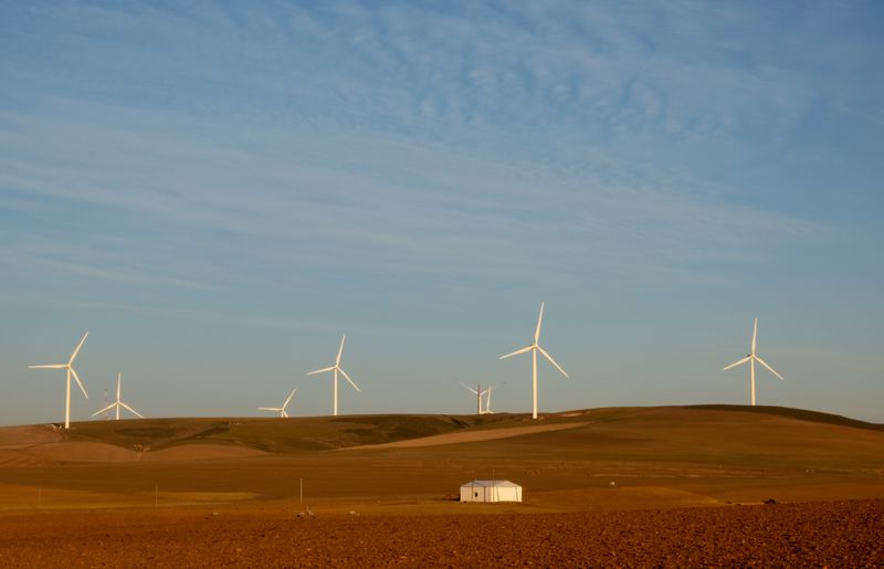 © Reuters. Turbinas de energia eólica produzindo energia renovável na África do Sul.  
20/05/2020 
REUTERS/Mike Hutchings