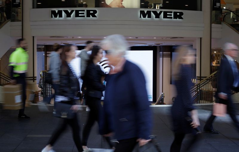 &copy; Reuters. Shoppers walk outside a Myer department store, Australia's largest department store operator, in Sydney, Australia, September 14, 2017.        REUTERS/Jason Reed/Files