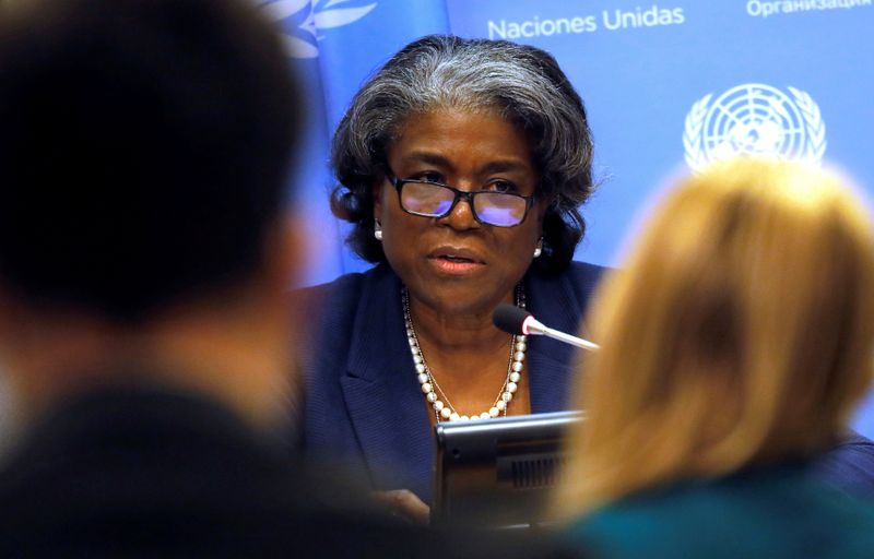 &copy; Reuters. L'ambassadrice des Etats-Unis auprès de l'Onu, Linda Thomas-Greenfield. Les membres du Conseil de sécurité des Nations unies a annoncé jeudi son soutien aux efforts de médiation de l'Union africaine (UA) dans le cadre d'un différend entre l'Egypte, 