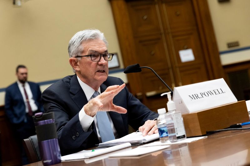 &copy; Reuters. FILE PHOTO: Federal Reserve Chair Jerome Powell testifies during a U.S. House Oversight and Reform Select Subcommittee hearing on coronavirus crisis, on Capitol Hill in Washington, U.S., June 22, 2021. Graeme Jennings/Pool via REUTERS/File Photo