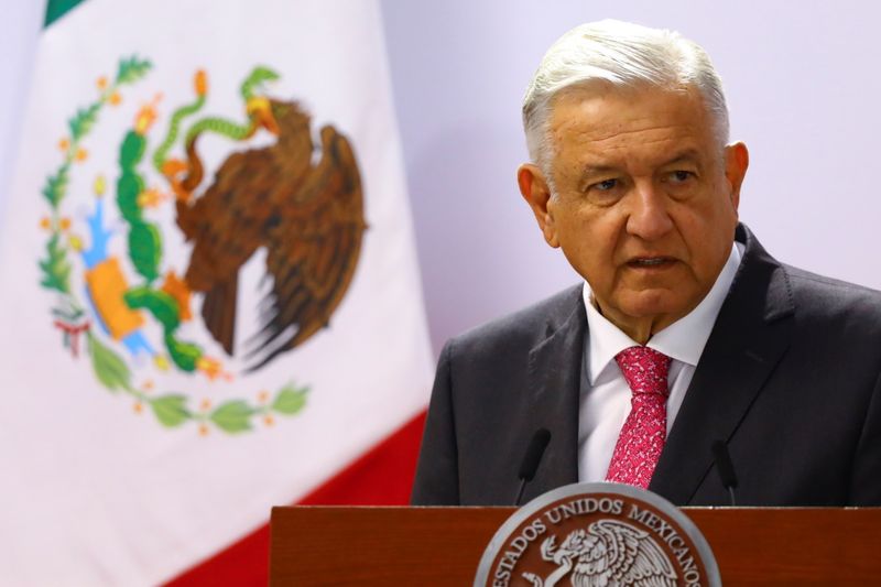 &copy; Reuters. FILE PHOTO: Mexico's President Andres Manuel Lopez Obrador delivers a speech on the third anniversary of his presidential election victory at National Palace in Mexico City, Mexico July 1, 2021. REUTERS/Edgard Garrido