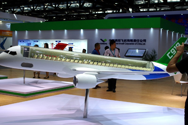 &copy; Reuters. FILE PHOTO: A model of C919 passenger jet by Commercial Aircraft Corp of China Ltd (COMAC) is displayed at Aviation Expo China 2017 in Beijing, China September 19, 2017. REUTERS/Stringer