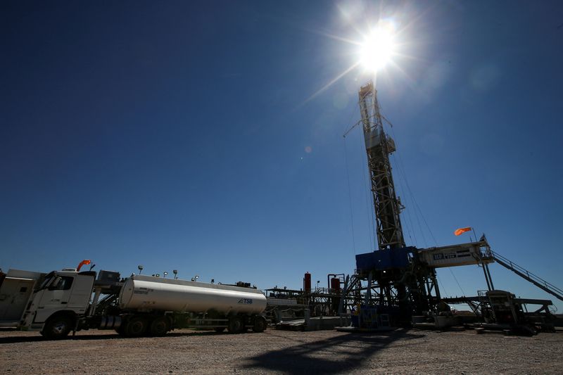 &copy; Reuters. FILE PHOTO: A drilling rig is seen at Vaca Muerta shale oil and gas drilling, in the Patagonian province of Neuquen, Argentina January 21, 2019. Picture taken January 21, 2019. REUTERS/Agustin Marcarian/File Photo