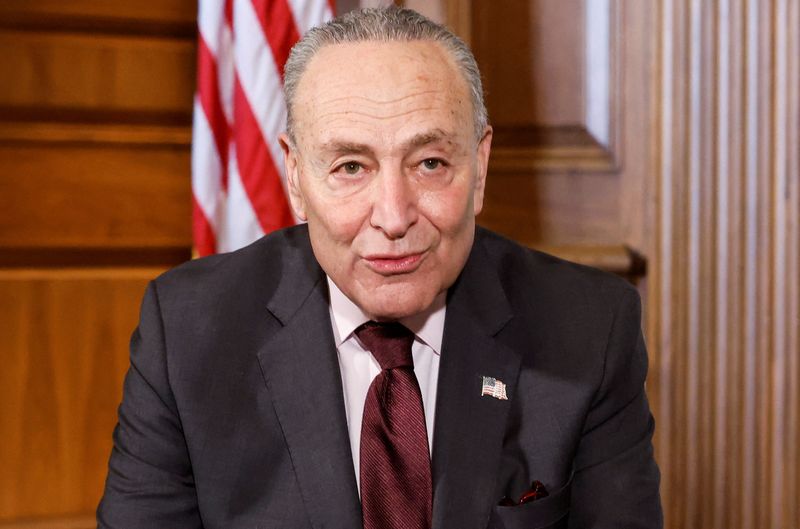 &copy; Reuters. FILE PHOTO:  U.S. Senate Majority Leader Chuck Schumer (D-NY) hosts a meeting with Supreme Court nominee and federal appeals court Judge Ketanji Brown Jackson in the U.S. Capitol in Washington, U.S., March 2, 2022.  REUTERS/Jonathan Ernst